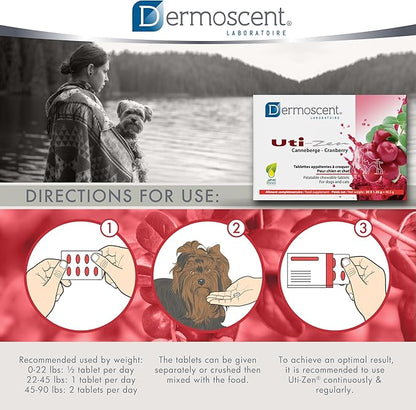 Dermoscent UTI-Zen Cranberry Tablets for Dogs & Cats Food Supplement for Bladder, Kidney & Urinary Tract Health Chicken Flavoured - 30 Tablets