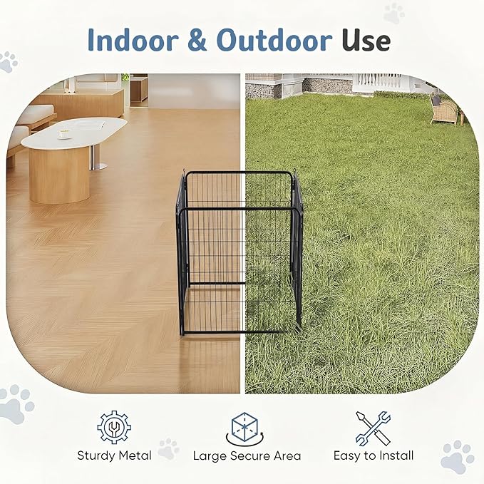 DUMOS Dog Playpen Indoor, Metal 40 Inch 4 Panels Foldable Pet Fence with Door, Outdoor Small Medium Large Dog Puppy Portable Exercise Play Pen for RV Camping, Trips, Play Yard