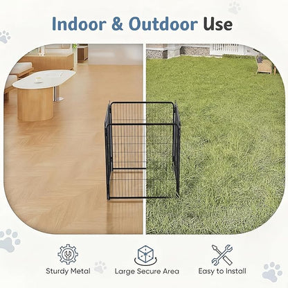 DUMOS Dog Playpen Indoor, Metal 32 Inch 4 Panels Foldable Pet Fence with Door, Outdoor Small Medium Large Dog Puppy Portable Exercise Play Pen for RV Camping, Trips, Play Yard