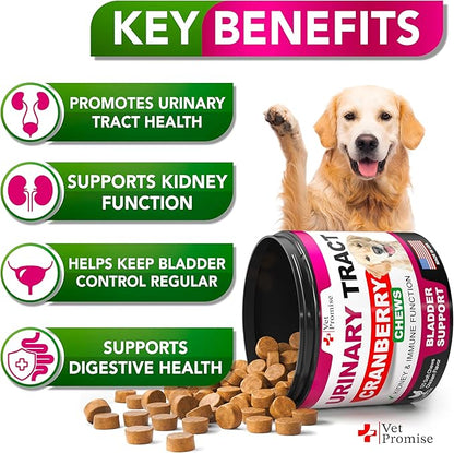 Dog UTI Chews - Advanced Cranberry Supplement for Dogs - Bladder Control - Urinary Tract Support - Cranberry Supplement Vitamins Multivitamin Chews - Made in USA