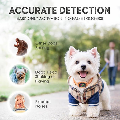 Tiny Bark Collar for Small Dogs 5-15 lbs and Puppies - No Shock Anti Barking Collar - Rechargeable Smart Collar for Dog Training with 7 Sensitivity Levels and 3 Beep&Vibration Modes (Pure Orange)