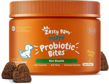 Zesty Paws Puppy Probiotics for Dogs - for Digestive Health, Gut Flora & Immune System Support - Dog Probiotics for Puppies with Bacillus subtilis & Pumpkin - 90 Count