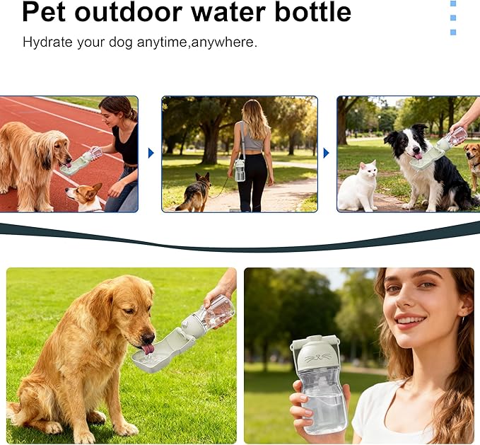 Dog Water Bottle, Portable Leak-Proof Water Dispenser with Drinking Bowl for Dogs and Cats, Travel Puppy Fountain Pet Water Bottle for Hiking Walking Outdoor (A012B-white)