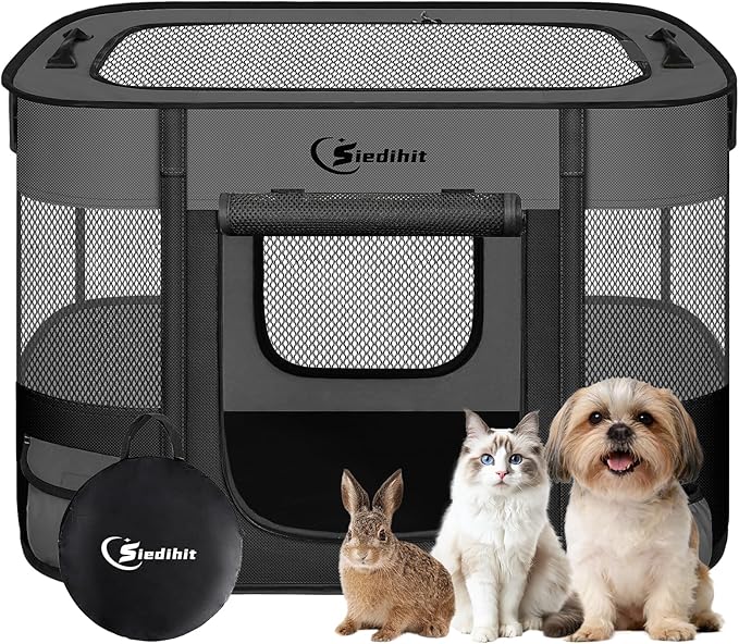 Dog Playpen,Cat Pet Puppy Pen,Portable Playpens for Dogs Indoor Outdoor Travel Camping Use,Foldable Dog Kennel Tent Crate for Rabbit Small Animals with Carrying Case (Dark Grey, Small)
