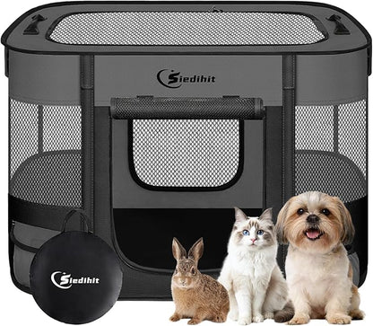 Dog Playpen,Cat Pet Puppy Pen,Portable Playpens for Dogs Indoor Outdoor Travel Camping Use,Foldable Dog Kennel Tent Crate for Rabbit Small Animals with Carrying Case (Dark Grey, Small)