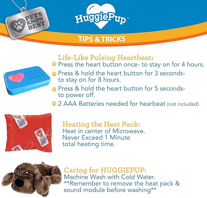 Pets Know Best presents HuggiePup - Cuddly Puppy Behavioral Aid Toy, Great for Crate Training- Pulsing Heartbeat, Heating Pack- Chocolate Dog