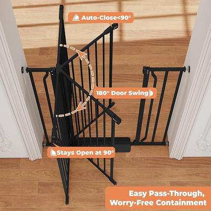 40" Extra Tall Baby Gate for Stairs, Auto Close Stroller Friendly Dog Gate Indoor for Doorways, Pressure Mounted 29"-40" Wide Baby Gate, Easy Walk Through Gate for Children & Pets, Black