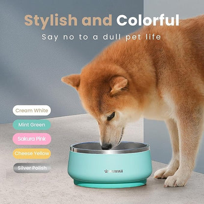 Pawaii Dog Bowl, 34 oz Double-Wall Stainless Steel Food and Water Bowl, Non-Slip Rubber Base, Dishwasher Safe, ID Tag Included, (1 Pack)