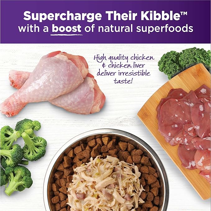 Wellness Bowl Boosters Simply Shreds Wet Dog Food Topper for Small, Medium, and Large Breeds, Grain Free, Natural, Chicken Liver and Broccoli Recipe, 2.8 oz, Pack of 12 Pouches