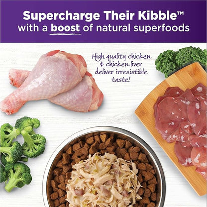 Wellness Bowl Boosters Simply Shreds Wet Dog Food Topper for Small, Medium, and Large Breeds, Grain Free, Natural, Chicken Liver and Broccoli Recipe, 2.8 oz, Pack of 12 Pouches