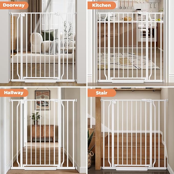 40" Extra Tall Baby Gate for Stairs, Auto Close Stroller Friendly Dog Gate Indoor for Doorways, Pressure Mounted 29"-40" Wide Baby Gate, Easy Walk Through Gate for Children & Pets, White
