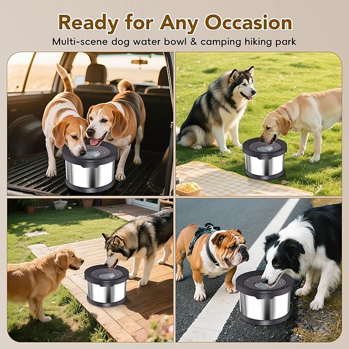 UPSKY Dog Water Bowl No Spill 10L Stainless Steel, 2.6 Gallon Large Capacity Spill-Proof Dog Bowls, Non-Slip Slow Drinking Anti-Splash Bowl for Large Messy Drinkers, No Mess Indoor/Outdoor Use, Black