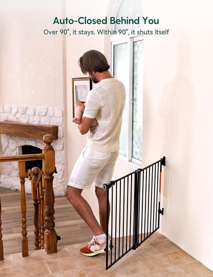 Babelio Baby Gate for Stairs, Kitchen & Doorways, No Bottom Bar| Easy Installation| One-Handed Operation| Auto-Close| Hardware Mount (Drill Needed) Safety Dog Gate (Black - 2 Pcs, 26-43" W, 28" H)