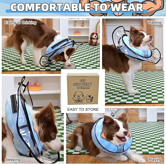 KOOLTAIL Inflatable Dog Cone Collar, Soft Donut E Collar for Dogs After Surgery to Stop Licking Enhanced Alternative, Blow Up Pet Neck Pillow Recovery Adjustable Cone for Dog Cat,Hercules M