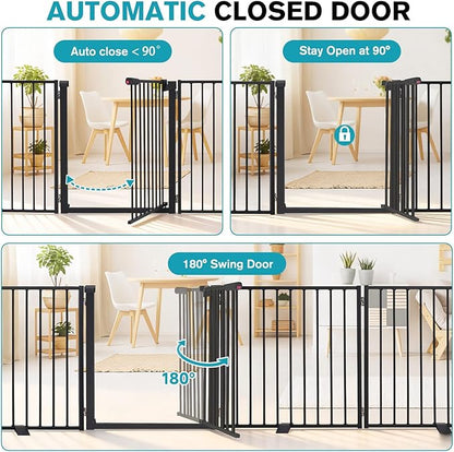 Snagle Paw Extra Wide Dog Gate,Free Standing Dog Fence with Door, Up to 156 Inch Wide Pet Gate with Support Feet for Stairs, Hallways, Doorways, Yard (Black, 6 Panels)