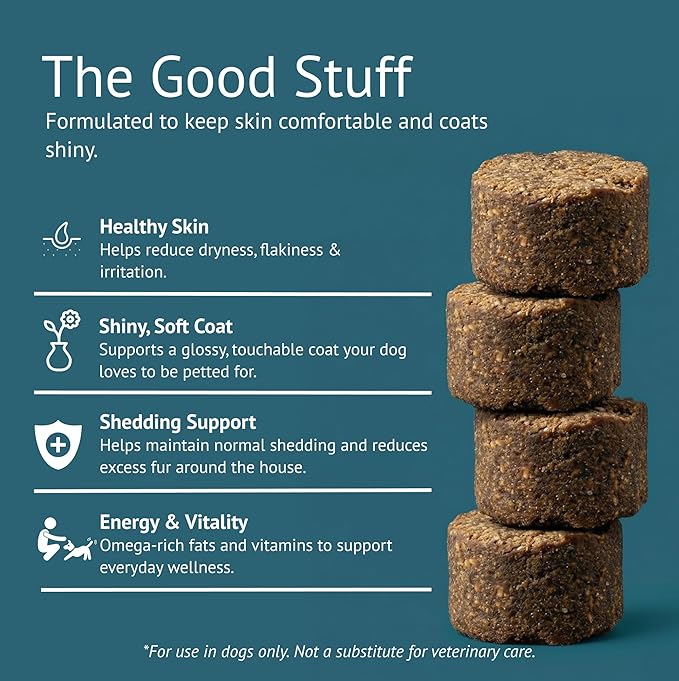 Skin & Coat Dog Chews – Collagen, Omega-3, EPA & DHA for Skin Health & Coat Shine – Antioxidant-Rich Supplement with Vitamin A & D3 – Supports Brain, Energy, and Balanced Blood Sugar