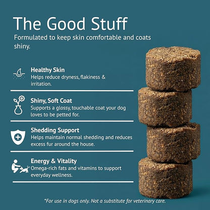 Skin & Coat Dog Chews – Collagen, Omega-3, EPA & DHA for Skin Health & Coat Shine – Antioxidant-Rich Supplement with Vitamin A & D3 – Supports Brain, Energy, and Balanced Blood Sugar