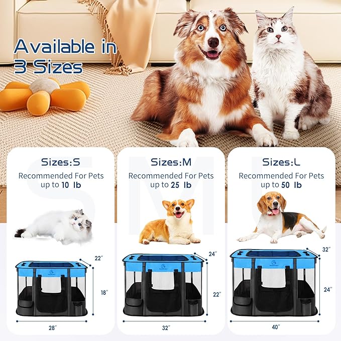 40x32x24 Inches Dog Playpen,Pet Playpen,Foldable Puppy Cat Playpen,Portable Exercise Kennel Tent Crate,Water-Resistant Breathable Shade Cover,Indoor Outdoor Travel Camping Use for Small Animals(L)