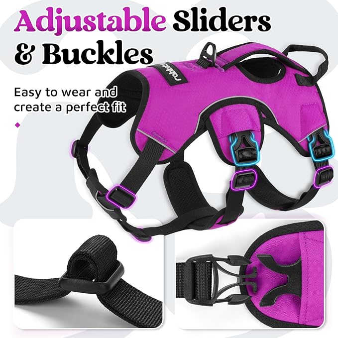 rabbitgoo Escape Proof Dog Harness, Soft Padded Full Body Pet Harness, Reflective Adjustable No Pull Vest with Lift Handle and Leash Clip for Large Dogs Walking Hiking Training, M, Purple