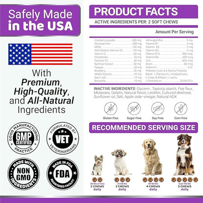 Dog Multivitamin Chewable with Glucosamine - Dog Vitamins and Supplements - 165 Treats - Senior & Puppy Multivitamin for Dogs - Hip & Joint Support - Immune Health, Skin, Heart, Digestion, Probiotics