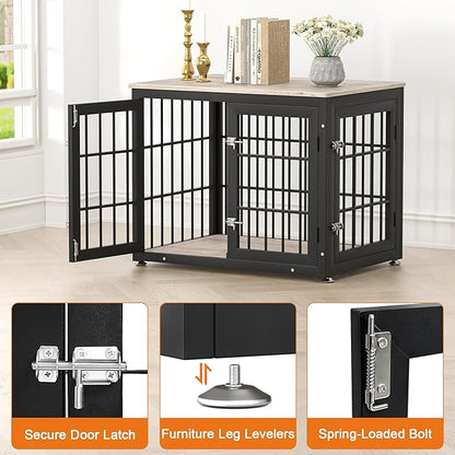 rehomerance 32 Inch Heavy Duty Dog Crate Furniture for Medium and Small Dogs, Decorative Pet House End Table, Wooden Cage Kennel Furniture Indoor, Grey