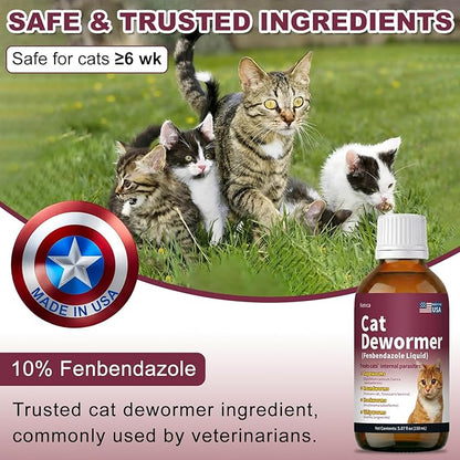 Fenbendazole for Wormers, Dewormer for Cats & Kitten, Tapeworms Roundworms & Hookworms & More, Tape Worm Medicine for Cat, 150 mL