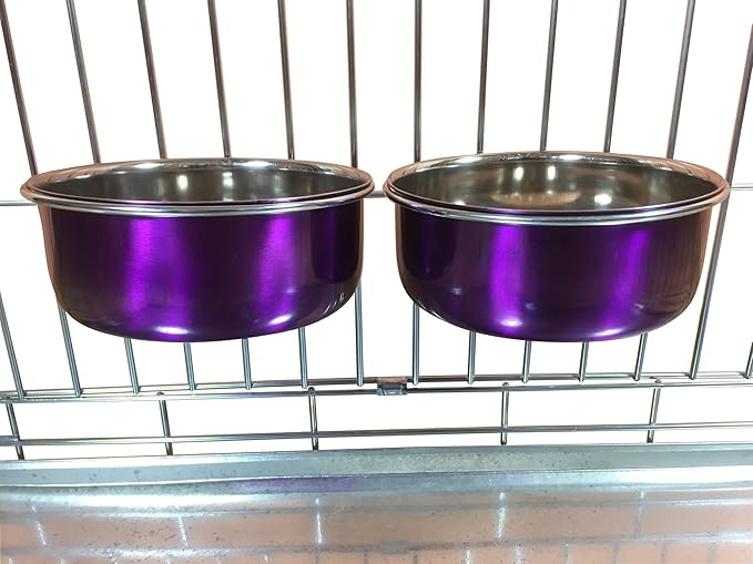 Ellie-Bo Pair of Dog Bowls for Crates, Cages or Pens and 3 Sizes (0.9Ltr Medium, Purple)