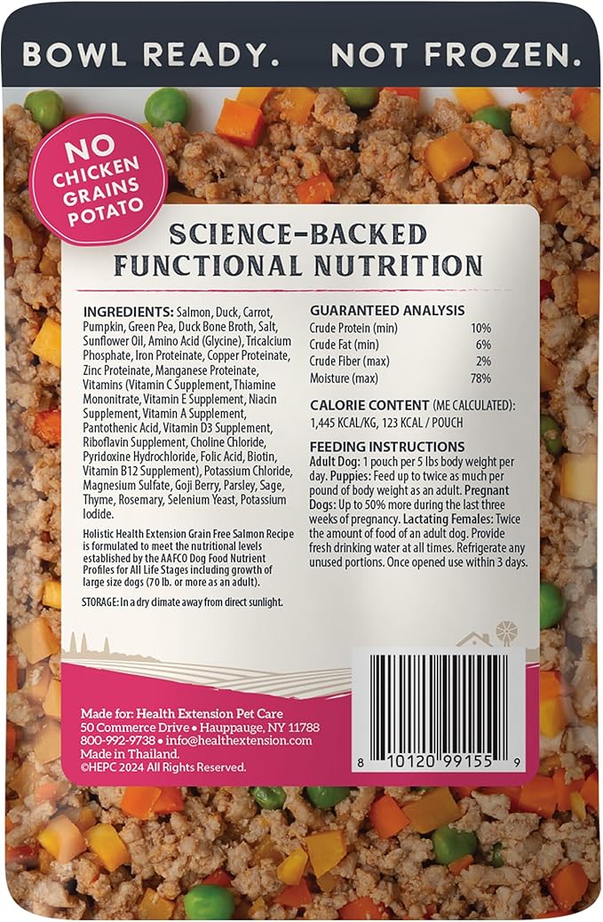 Health Extension Gently Cooked Grain-Free Salmon Dog Food, Human-Grade & Shelf-Stable with Superfoods, Supports Digestion, Immunity, Skin & Coat, 3 oz Pouch (Pack of 10)