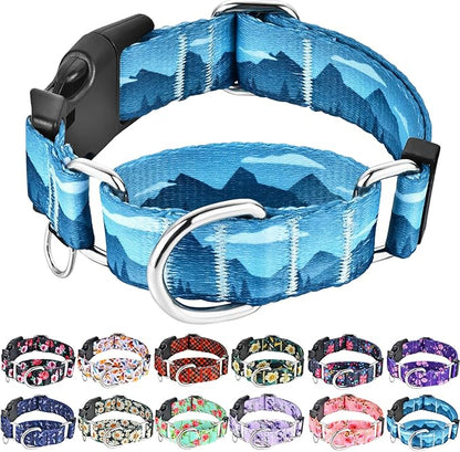 Martingale Collar for Dogs with Buckle Dog Collar Adjustable Soft Nylon Boy Dog Collars for Puppy Dogs, Blue Sunset