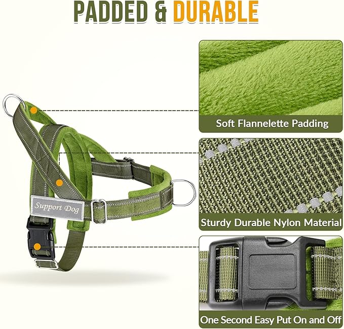 SlowTon No Pull Dog Harness - Heavy Duty Dog Harness and Leash Set for Medium Large Doggies, Reflective Tactical Harness with Soft Padded and Front Clip for Easy Walk and Training (Green S)