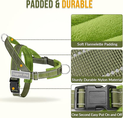 SlowTon No Pull Dog Harness - Heavy Duty Dog Harness and Leash Set for Medium Large Dogs, Reflective Tactical Harness with Soft Padded and Front Clip for Easy Walk and Training (Green XL)