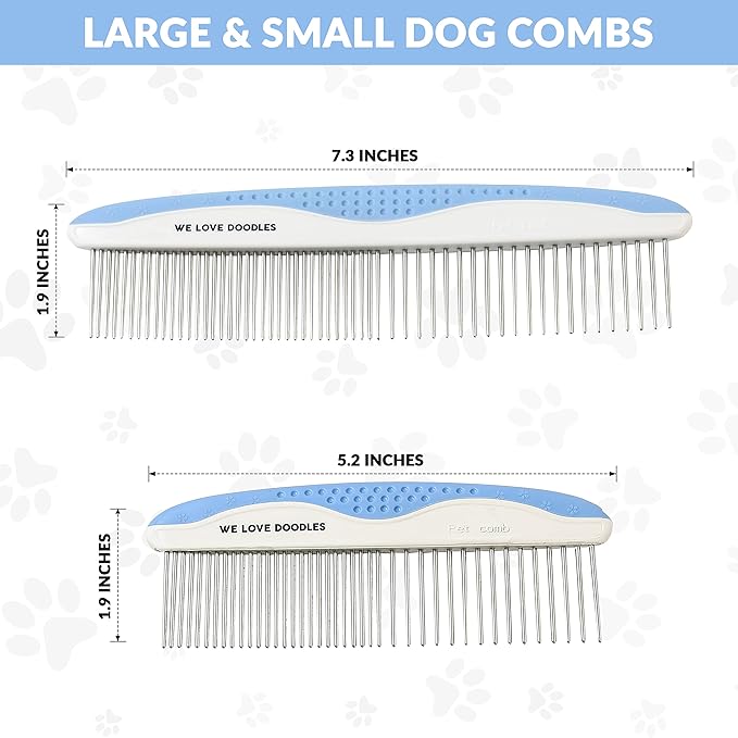 Metal Dog Combs for Grooming Matting, Doodle Brush, Dematting Pet Comb, Grooming Tools, Detangler Brush, Dematting Tools for Dogs, 2 Pack
