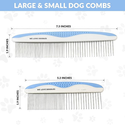 Metal Dog Combs for Grooming Matting, Doodle Brush, Dematting Pet Comb, Grooming Tools, Detangler Brush, Dematting Tools for Dogs, 2 Pack