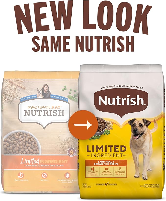 Rachael Ray Nutrish Limited Ingredient Diet Lamb Meal & Brown Rice Recipe, Lamb Meal & Rice, 6.00 Pound (Pack of 1) (Packaging Design May Vary)