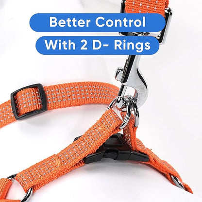 Pawtitas Reflective Step-in Dog Harness – Adjustable No-Pull Vest for Puppies to Seniors, Safe & Comfortable, M Orange