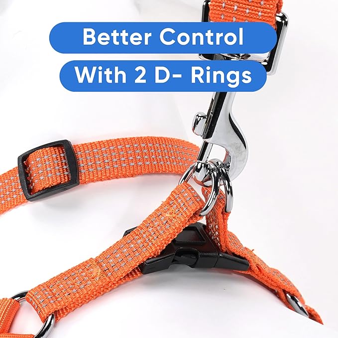 Pawtitas Reflective Step-in Dog Harness – Adjustable No-Pull Vest for Puppies to Seniors, Safe & Comfortable, S Orange