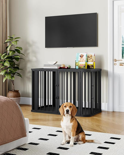 Hzuaneri 39.4'' Dog Crate Furniture, L Indoor Dog Kennel Dogs Cage, Modern Decorative Pet House for Small/Medium/Large Dogs, Anti-Chew & Anti-Escape, Kennel End Side Table TV Stand, Black DFC88704B
