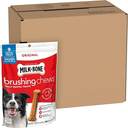 Milk-Bone Brushing Chews Original Chicken Flavor Daily Dental Dog Treats, Small/Medium, 7.1 Oz. Bag (Pack of 5)