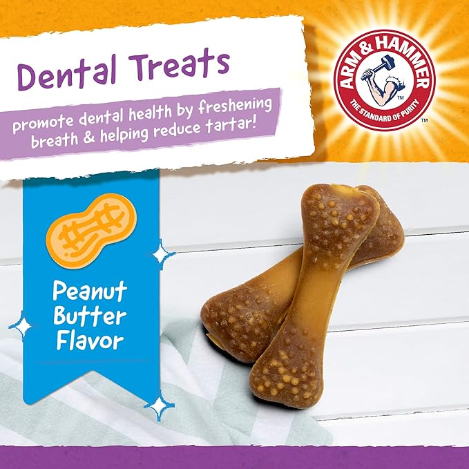 Arm & Hammer for Pets Nubbies Dental Treats - Baking Soda & Calcium Dog Dental Chews, Nubbed Texture Helps Scrub Plaque & Tartar While Chewing, Peanut Butter Flavor, 20 Count, 7 Ounce - 24 Pack