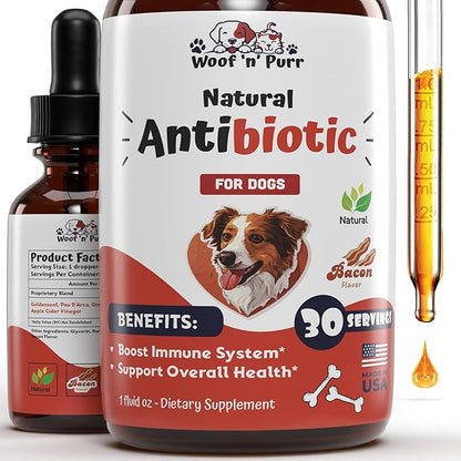 Dog Antibiotics for Infection, Coughs, UTIs, Allergies, Itching | Natural Antibiotics for Dogs to Support Skin, Coat, & Digestion | for All Breeds & Ages | 1 fl oz