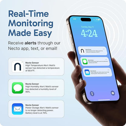Necto RV Pet Temperature Monitor - No WiFi Required - Remote Power Outage & Temp Sensor with App Alerts. Cellular Monitoring System for Home Safety & Server Room (1 Year Subscription Included)