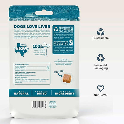 FOUR LEAF ROVER Lamb Dog Treats - Grass Finished New Zealand Lamb Liver - Raw Freeze Dried Single Ingredient, No Additives - Made in USA - 4 Oz Bag