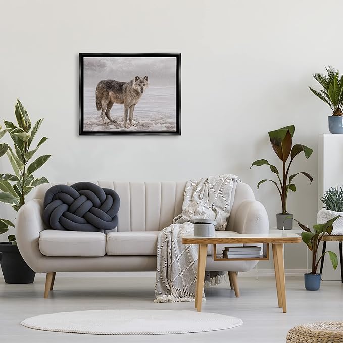 Stupell Industries Lone Coyote Wolf Snowy Field Landscape Intricate Details Floating Framed Wall Art, Design By Kelley Parker