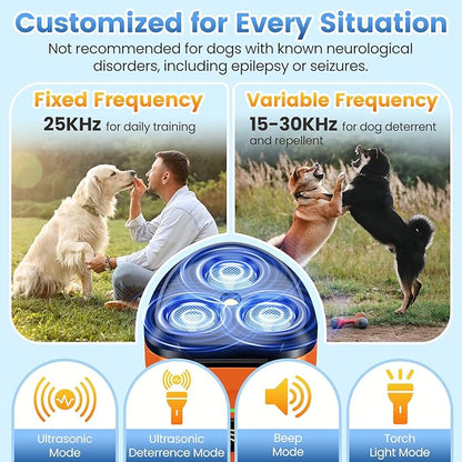 Dog Bark Deterrent Device 3X Anti Barking Device for Dogs, 5 Modes Stop Neighbors Dog Barks No More Safe for All Dogs 50FT Bark Control Indoor Outdoor with Flashlight,Dog Training Device