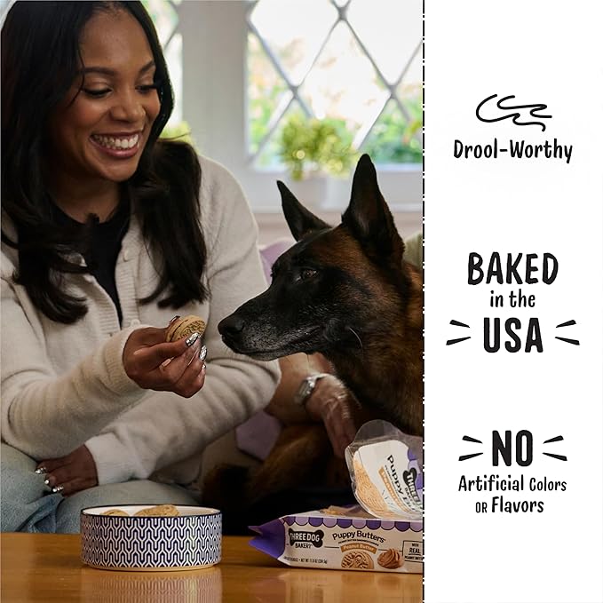 Three Dog Bakery Peanut Butter Lovers Dog Treats, Crunchy Sandwich Cookies for Dogs with Creamy Peanut Butter Filling, 28.8 oz