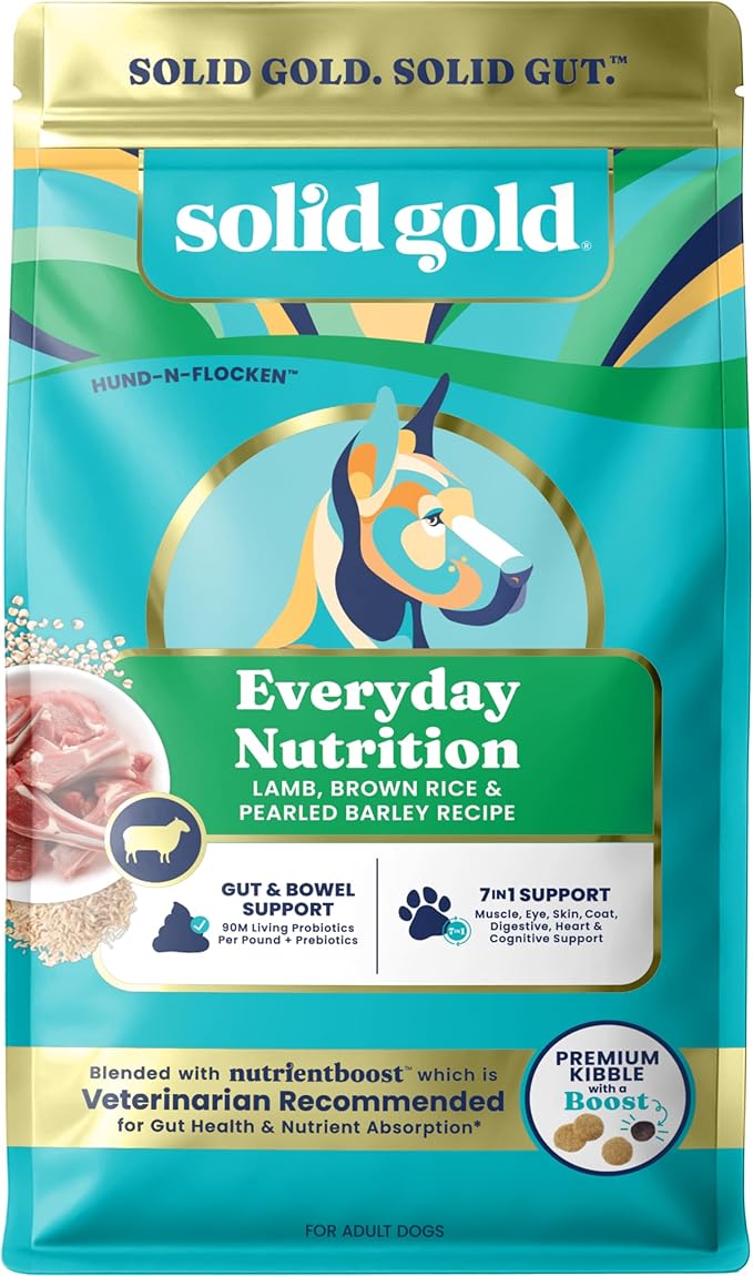 Solid Gold Lamb Dog Food Dry for Adult & Senior Dogs– High Protein Healthy Dog Kibble for Medium & Large Breeds – Whole Grain, Omega 3 & Probiotics for Gut Health & Digestion – Nutrientboost™ –3.75LB