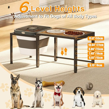 Elevated Dog Bowls with Storage Container ，Raised Dog Bowls for Large Dogs，15-18 lb Airtight Dog Food Storage Container, Adjustable Height Feeding Station