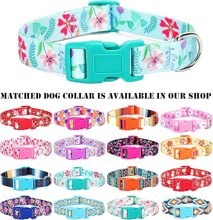 Moonpet Step in Dog Harness Leash Set- All Weather Reflective No-Pull Floral Pattern Padded Mesh Vest Harness for Cats Puppy Extra-Small Small Medium Large Dogs - Verdure Flower - XL