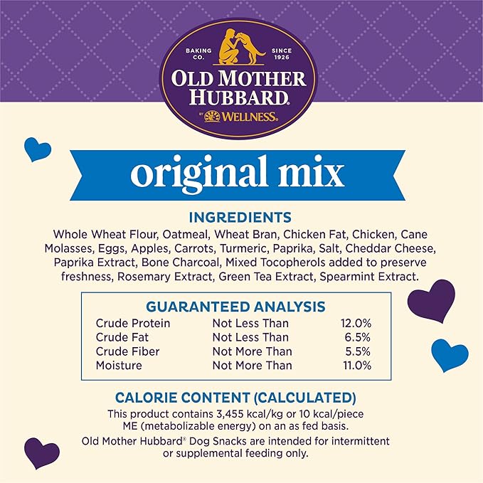 Old Mother Hubbard Wellness Original Mix Dog Biscuits,Natural,Training Treats,Four Flavors,Mini Size,(20 Ounce Bag),(Pack of 2)