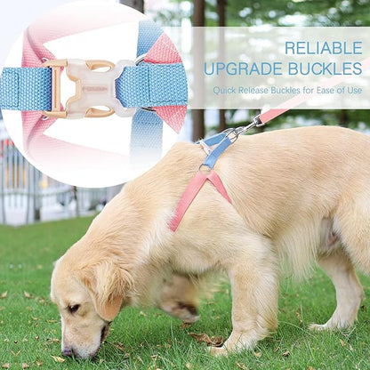 No Pull Dog Harness and Leash Set, Step in Dog Halter Harness with Poop Bag Holder, Adjustable Lightweight Cotton Straps Suitable for Small Medium Large Dogs Outdoor Walking Running Hiking